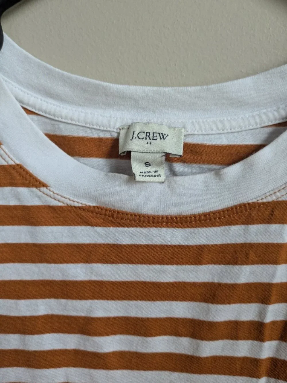 j. crew striped long sleeve tee rust orange white crewneck top size S #735